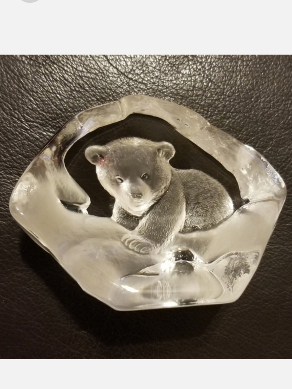 MATS JONASSON SWEDEN Vintage 90's Full Lead Crystal Bear Cub Sculpture